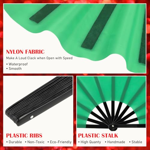 2 Packs Large Folding Hand Fans (Red and Green)