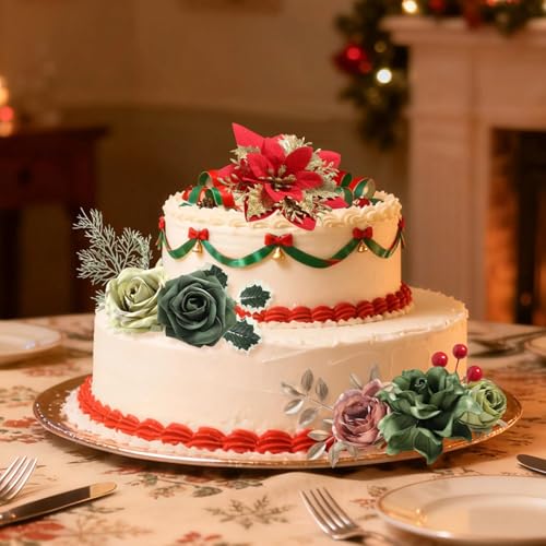 Artificial Christmas Flowers Set with Poinsettia (Christmas Red)
