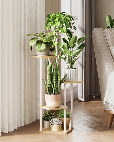 Corner Plant Stand Indoor Tall Plant Stand White 5 Tier (White Oak 5 Tier)