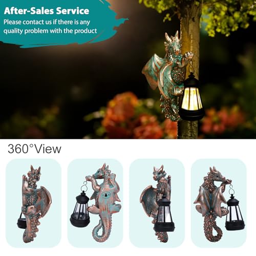 Dragon Tree Hugger with Solar Lantern Garden Statue (Bronze)