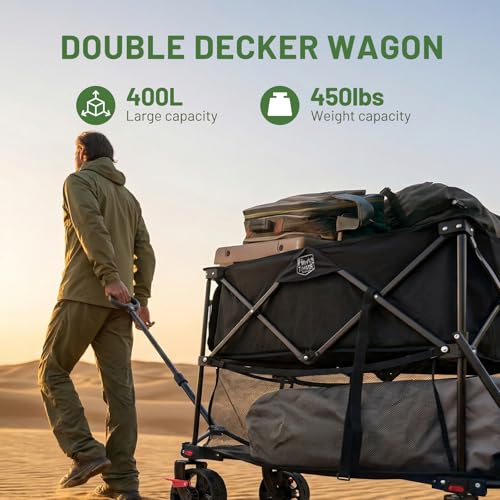 400L Folding Double Decker Wagon with Brakes (Black / Double Decker)