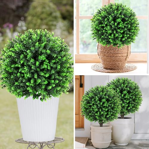 Set of 2 Artificial Green Eucalyptus Topiary Ball Tree (Green Eucalyptus)