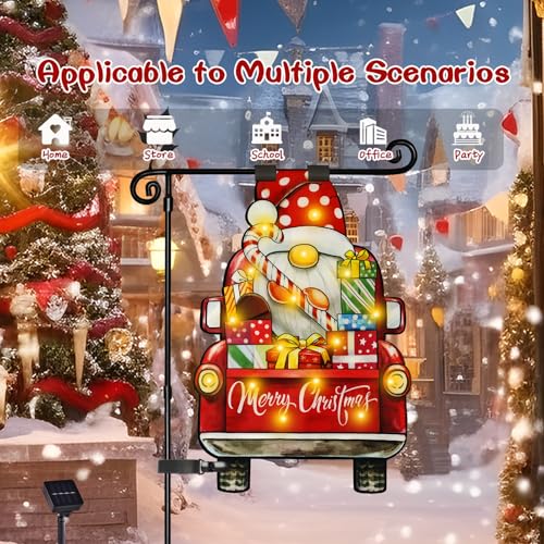 28x40 Solar Christmas Dwarf Garden Flag (Dwarf-White-28x40 / 28×40inch)