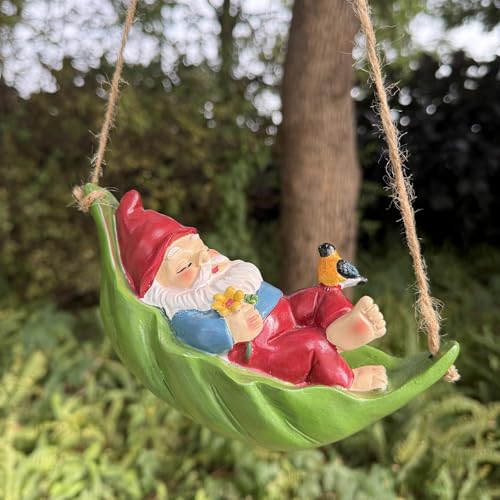 Garden Gnome Outdoor Statues for Garden Decor (Hanging Sleeping Gnome)