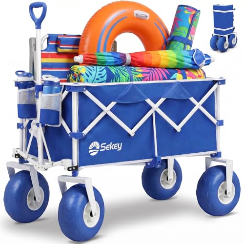 Heavy Duty Beach Wagon with 9" Big Sand (Blue&white)