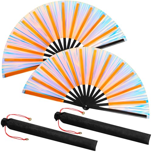 2 Packs Large Folding Hand Fans (Laser Gradient Blue)