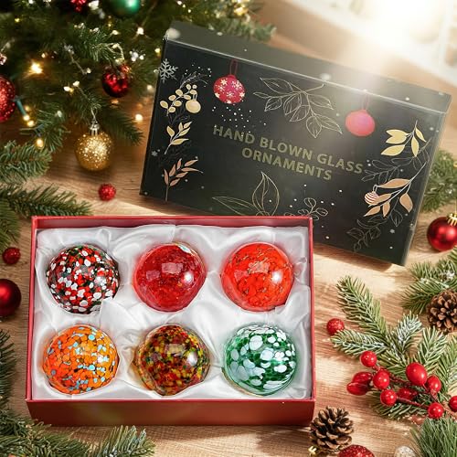6 Pack Hand Blown Glass Balls Ornaments Hanging Witches Ball Gazing Ball (Color-3)