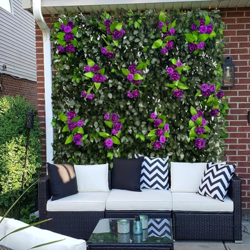 Expandable Fence Privacy Screen for Balcony Patio Outdoor (Branches -Purple Rose)