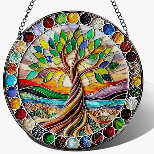 8 Inch Colorful Tree of Life Stained Glass Suncatcher & Ornament (Tree of Life)