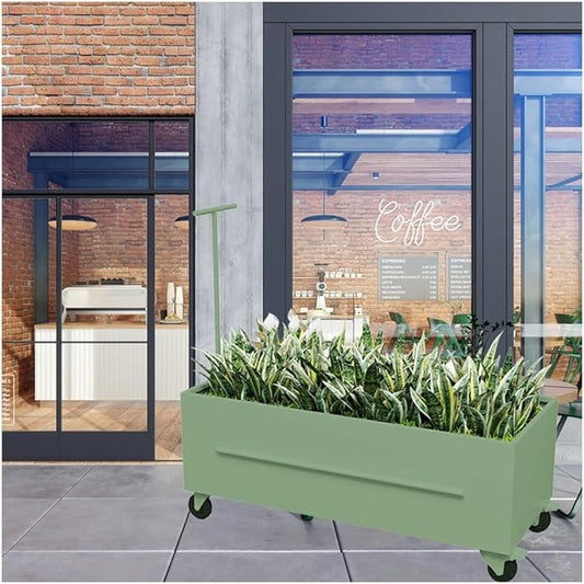 Etlegor Raised Garden Bed Outdoor with Wheels, Metal Planter Box Used Outside Coffee and Milk Tea Shops Enhance The Store Image(Green,120x40x40cm)