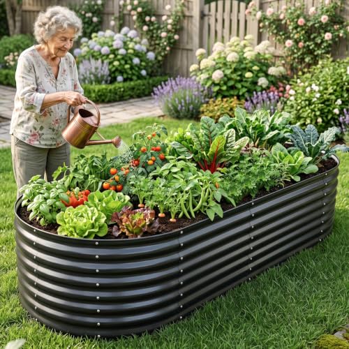 24" Tall Galvanized Raised Garden Bed Outdoor (Gray / 8×4×2ft (1 Pack))
