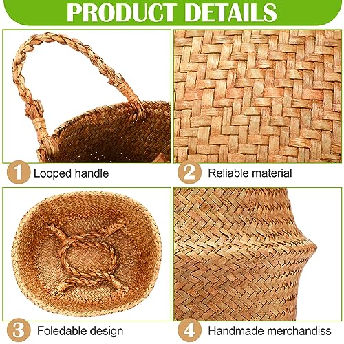 8 Pcs Woven Seagrass Baskets Belly Basket (S,8.7''Dx7.9''H)