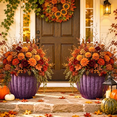 15" Large Planters for Outdoor Plants Set of 2 Plastic Flower Pots (15"-gradient Purple)