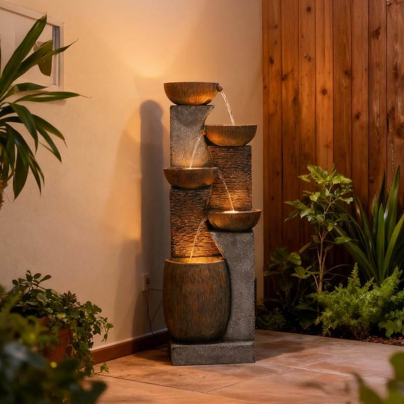 Patio Water Fountain Outdoor 51.6 Inch Tall 5 (Dark Gray-51.6''h)