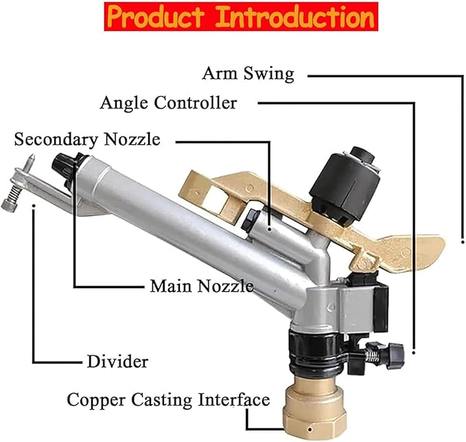 1.5" Agricultural Irrigation Spray Gun, Long Range Water Irrigation Spray Tool Kit with Replacement Nozzle, 360 Degree Adjustable, for Garden Farm Lawn Orchards, Tea Gardens