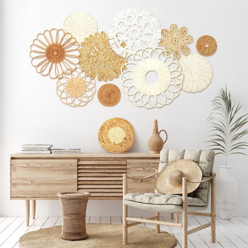 11 Pcs Boho Wall Basket Decor Woven Wall Hanging Art (Novel)