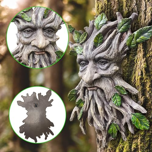 13.2" Real Tree Face Hugger Statue (Green Brown)