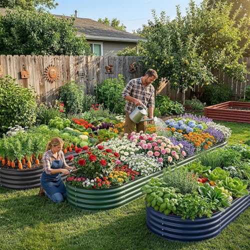 2Pcs 8ft Galvanized Steel Raised Garden Bed (8×4×1ft(2pcs） / 5-blue)