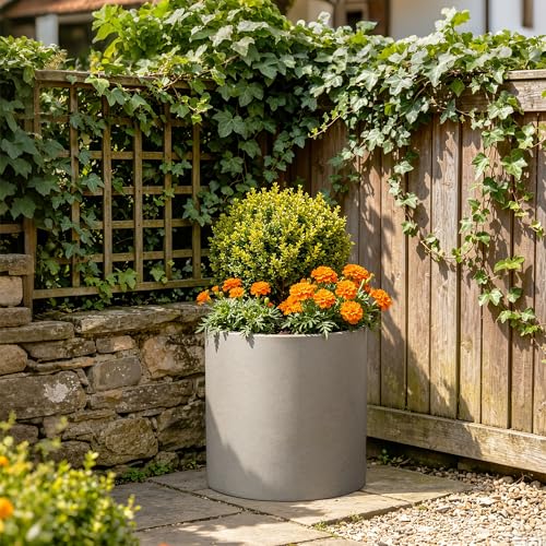 Accent Round Cylinder Weathered Concrete Planter 12.6" Tall (Weathered Concrete / 12.6" Dia)