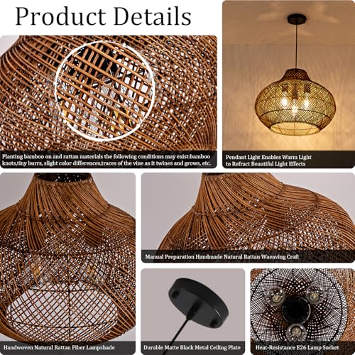18.9" Rattan Pendant Light (Brown / 18.9" 3-Light)