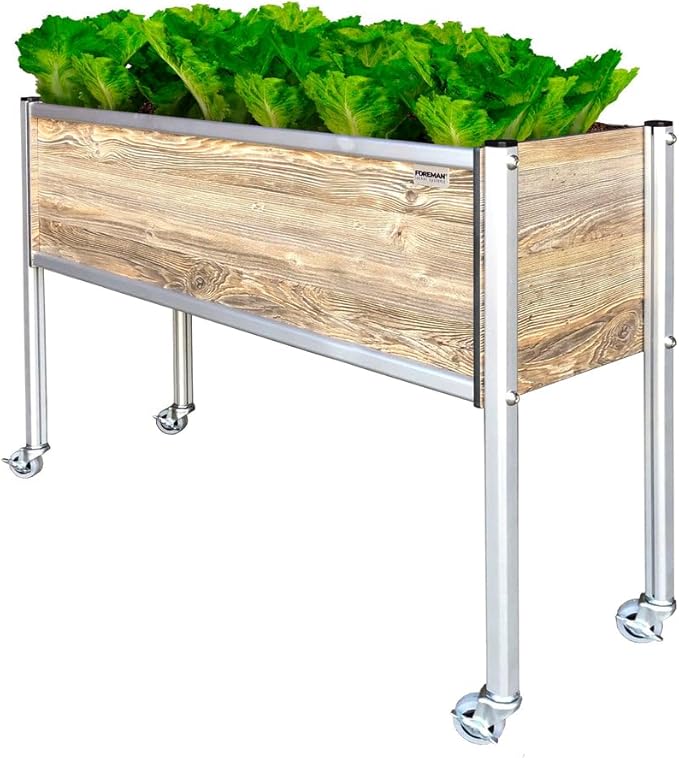Foreman Raised Garden Bed with Wheels- Outdoor Garden Box- Outdoor Planter Box- 36”Lx12”Wx27”H - Elevated Planter Box for Backyard Patio Balcony- Amaretto