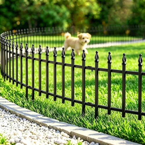 18" H x 22" W Decorative Metal Garden Border Fence (Black / 18″ H x 18.3 ft (10 Panels))