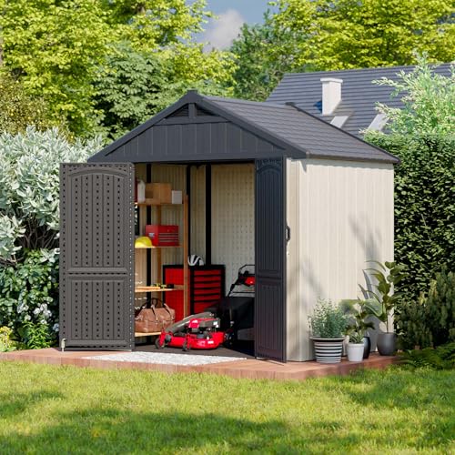 8x6 FT Resin Outdoor Storage Shed with Floor (Beige / 8x6 FT)