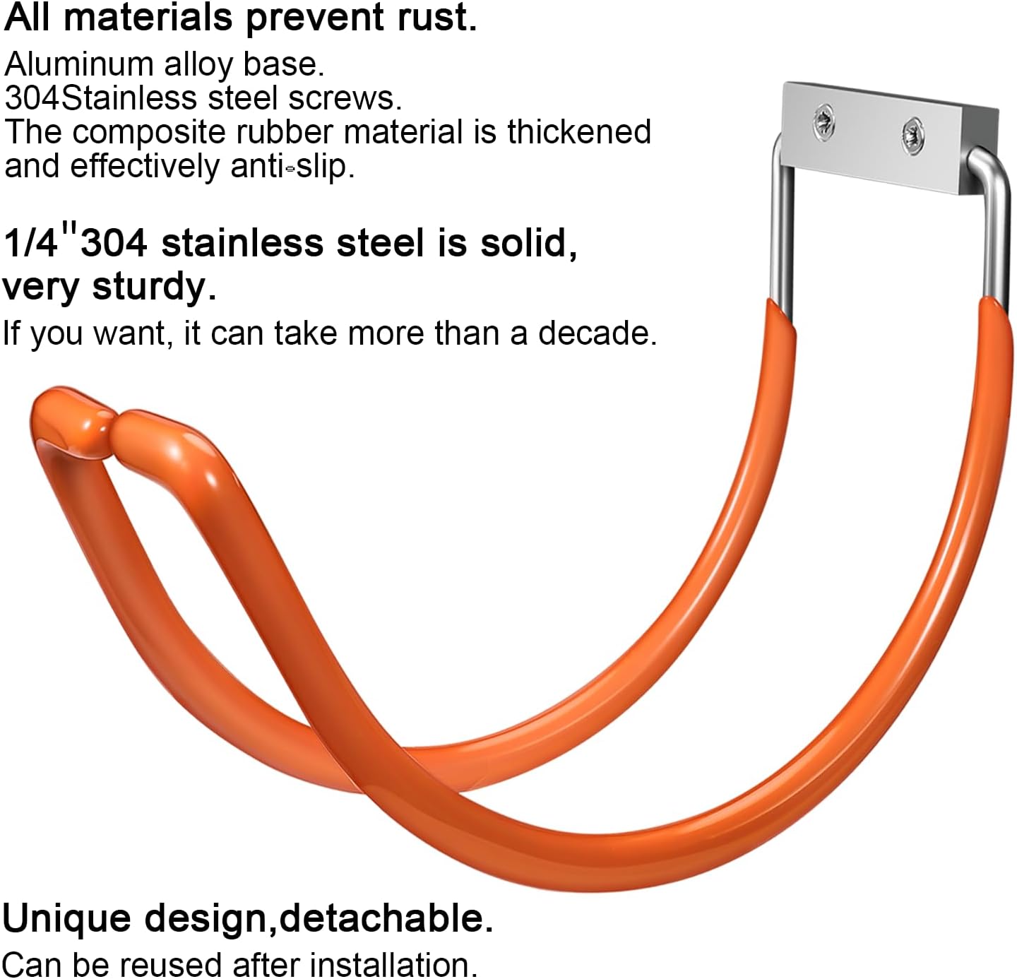 Garden Hose Holder Water Hose Hanger Wall Mounted,304Stainless Steel Solid Hose Hook Holds Up to 150Ft Garden Hose, Expandable Hose, Water Hose - Orange