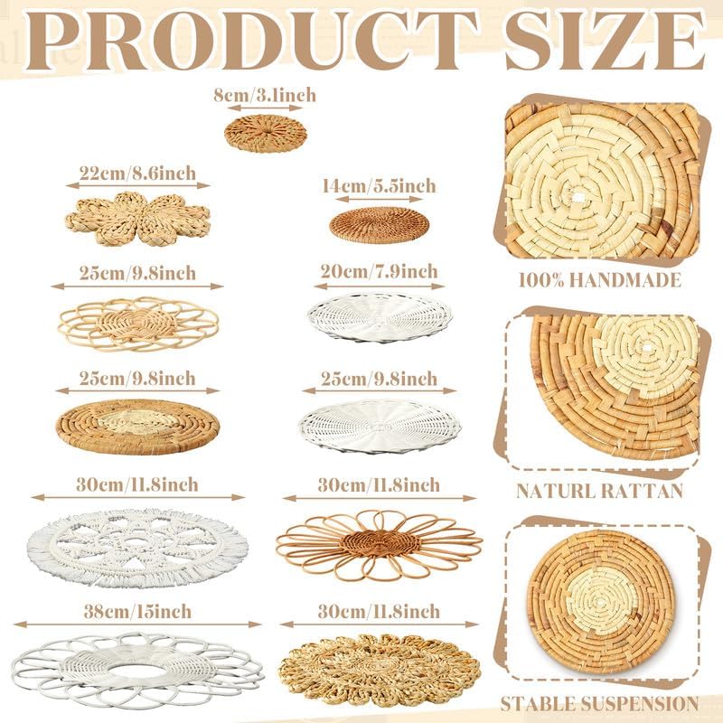 11 Pcs Boho Wall Basket Decor Woven Wall Hanging Art (Novel)