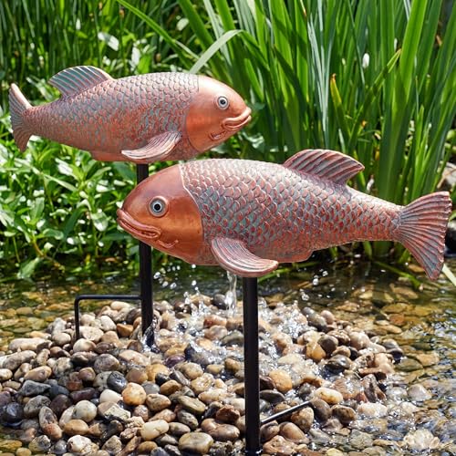Set of 2 Antique Koi Statue (Blue Koi)