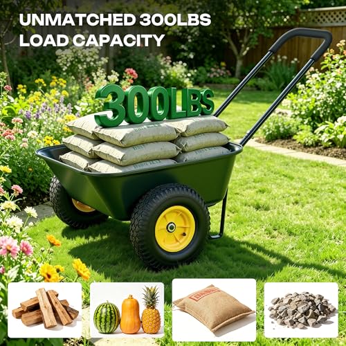 Autodaya 2 Wheel Wheelbarrow (132lb|green-3 Cu Ft)