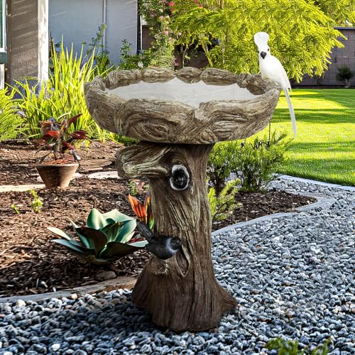 23" H Concrete Birdbath for Outdoor Garden with a Fake Bird Decor