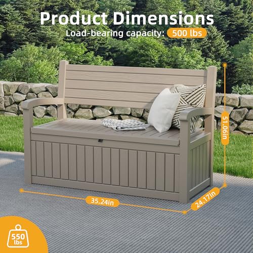 80 Gallon Outdoor Storage Bench Lockable Deck Box Outdoor Storage Box Waterproof for Patio (Grey Srtipe / 80 Gallon)