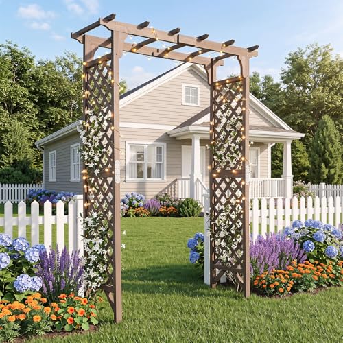 85" Wooden Garden Arch Trellis (60"W x 85"H / Dark Brown)