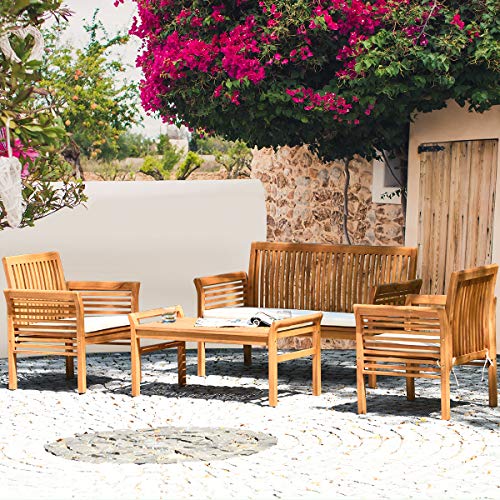 5 Piece Outdoor Acacia Wood Sofa Set with Wood Oil
