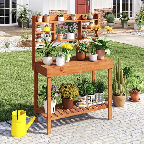 Wooden Potting Bench Table (Brown / 40" x 18" x 60")
