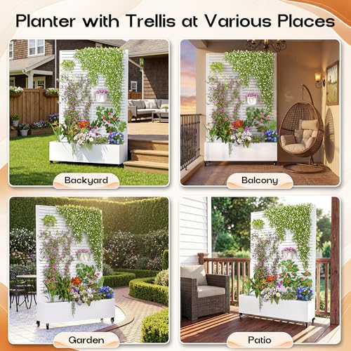 Metal Planter Box with Trellis (White-Louvered / With Planter Box)