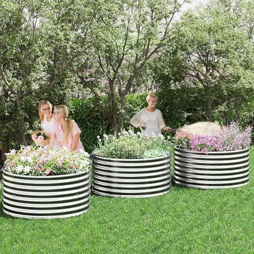 4 Pack Tall 2x2x2FT Round Corrugated Galvanized Steel Raised Garden Bed Outdoor (Silver / 2x2x2FT)