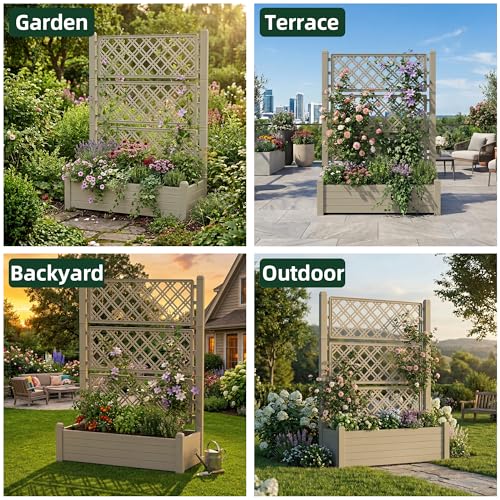 Vertical Garden Planter with Trellis for Climbing Plants (Gray / 43.43*18.27*59.29)