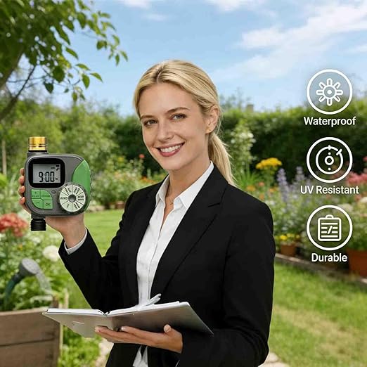 Drip Irrigation System with Water Timer(Dual System) Plug-in Quick Connection Drip Irrigation Kit 5/16“ID and 1/4 Inch Pipe Auto Watering System for Garden Spray, Greenhouse, Lawn, Potted Plants