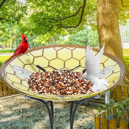 Glass Bird Bath with Metal Stand (bee)