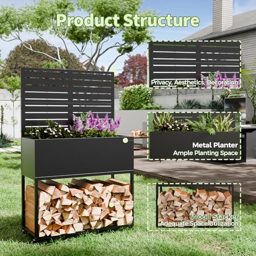 Metal Planter Box with Trellis (Black / 55"H x35"W)