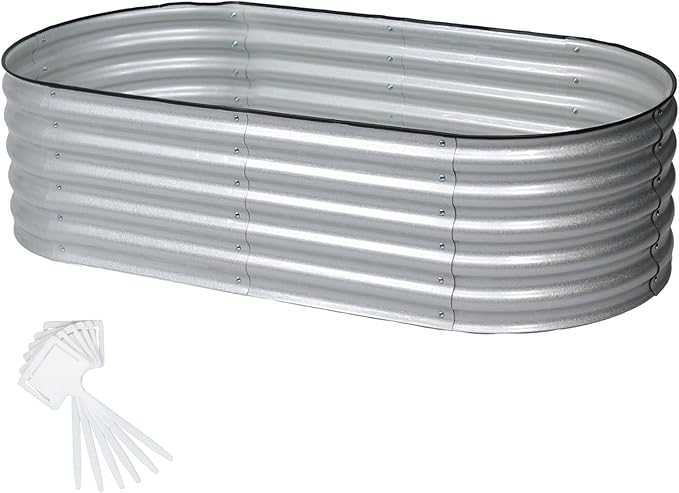 Aoodor 5 x 2 x 1.5 ft Oval Galvanized Raised Garden Bed Kit, 4-in-1 Large Metal Outdoor Planter Box for Vegetables, Flowers, and Herbs, 17" Tall, Silver