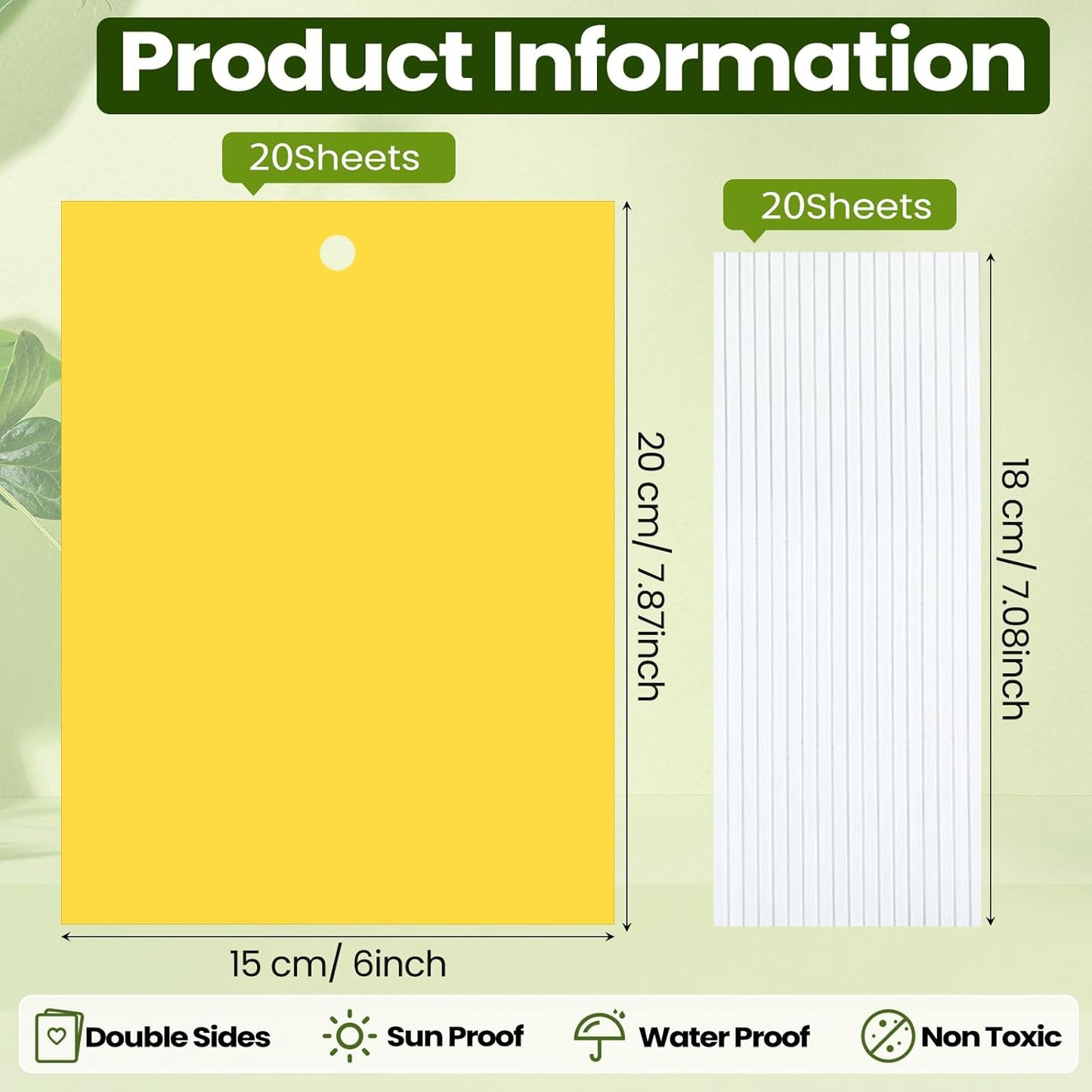 Qualirey 20 Pcs 6 x 8 Inch Sticky Traps for Plant Double Sided Sticky Trap for Gnats with Twist Ties Fly Traps for Fruit Insect Fungus Bugs Indoor Outdoor (Yellow)