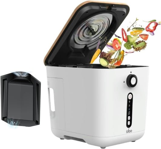iDOO Electric Composter Kitchen, 3L Countertop Compost Bin, Odorless Compost Machine, Waste Disposal System Use for Kitchen, Garden & Outdoor, Turns Waste into Fertilizer, White