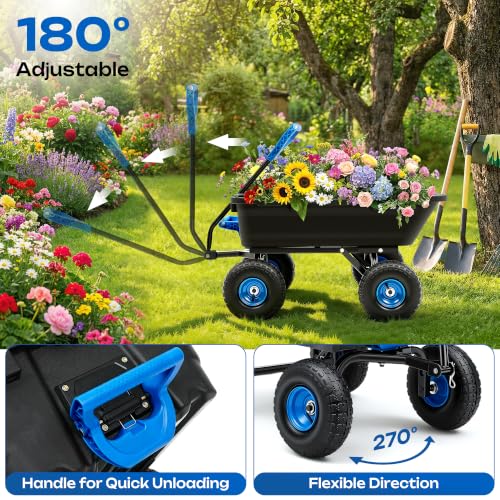 Autodaya Heavy Duty Garden Dump Cart (1200|black+blue)