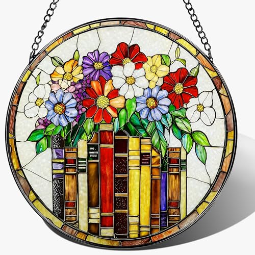 8 Inch Flower Books Stained Glass Ornament (Flower Book)