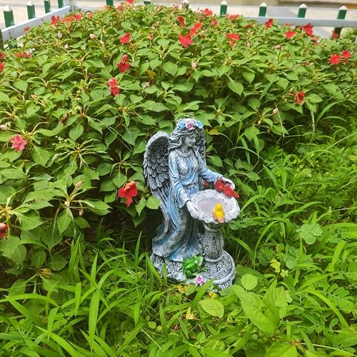 Solar Outdoor Garden Decor Angel Statue Light with Color Changing Birdbath
