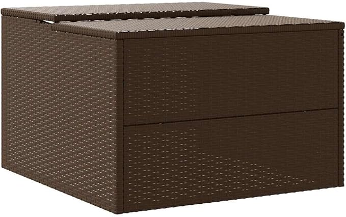 vidaXL Robot Mower Garage - Brown Poly Rattan, Weather- Storage Shed, 33.9"x35.4"x20.5"/22.4" for Garden Robotic Lawn Mower