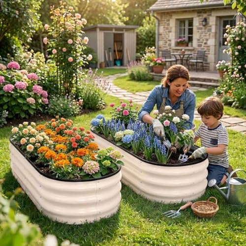Galvanized Raised Garden Beds Outdoor (White / 4 x 2 x 1 ft)